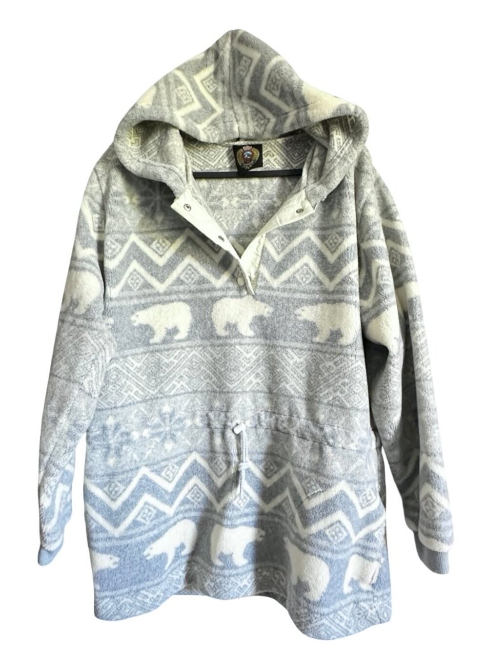 Vtg 90s 80s Sunbuster 1/4 Snap Hooded Fleece Pullover Size Large USA